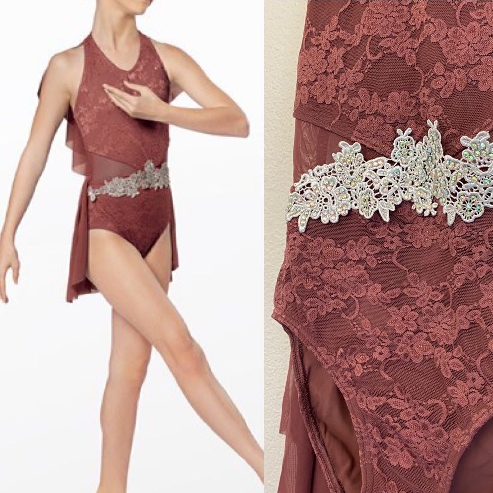 Weissman Elite dance costume mauve mesh lace Everybody Hurts SL12282 MA adult